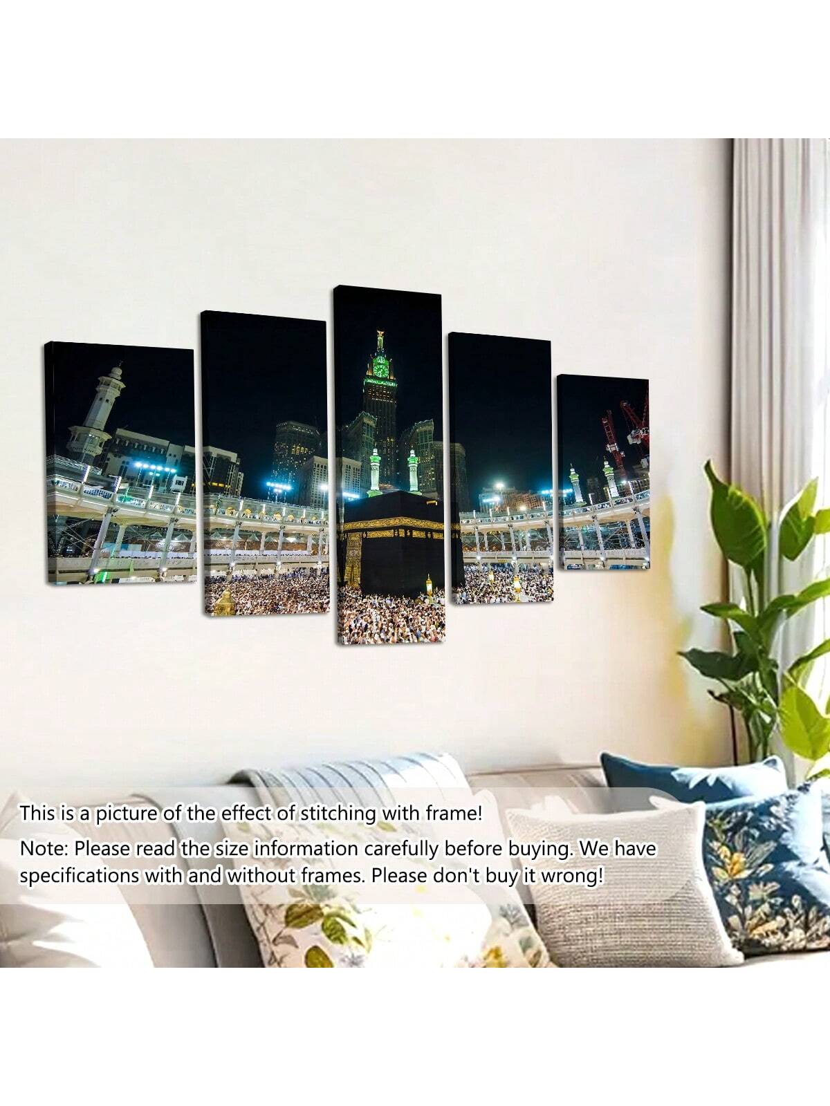 art- 5pcs/Set Kaba Canvas Painting Wall Art, Islamic Pilgrimage Landscape Wall Art, Waterproof Odorless Home Decor Oil Painting