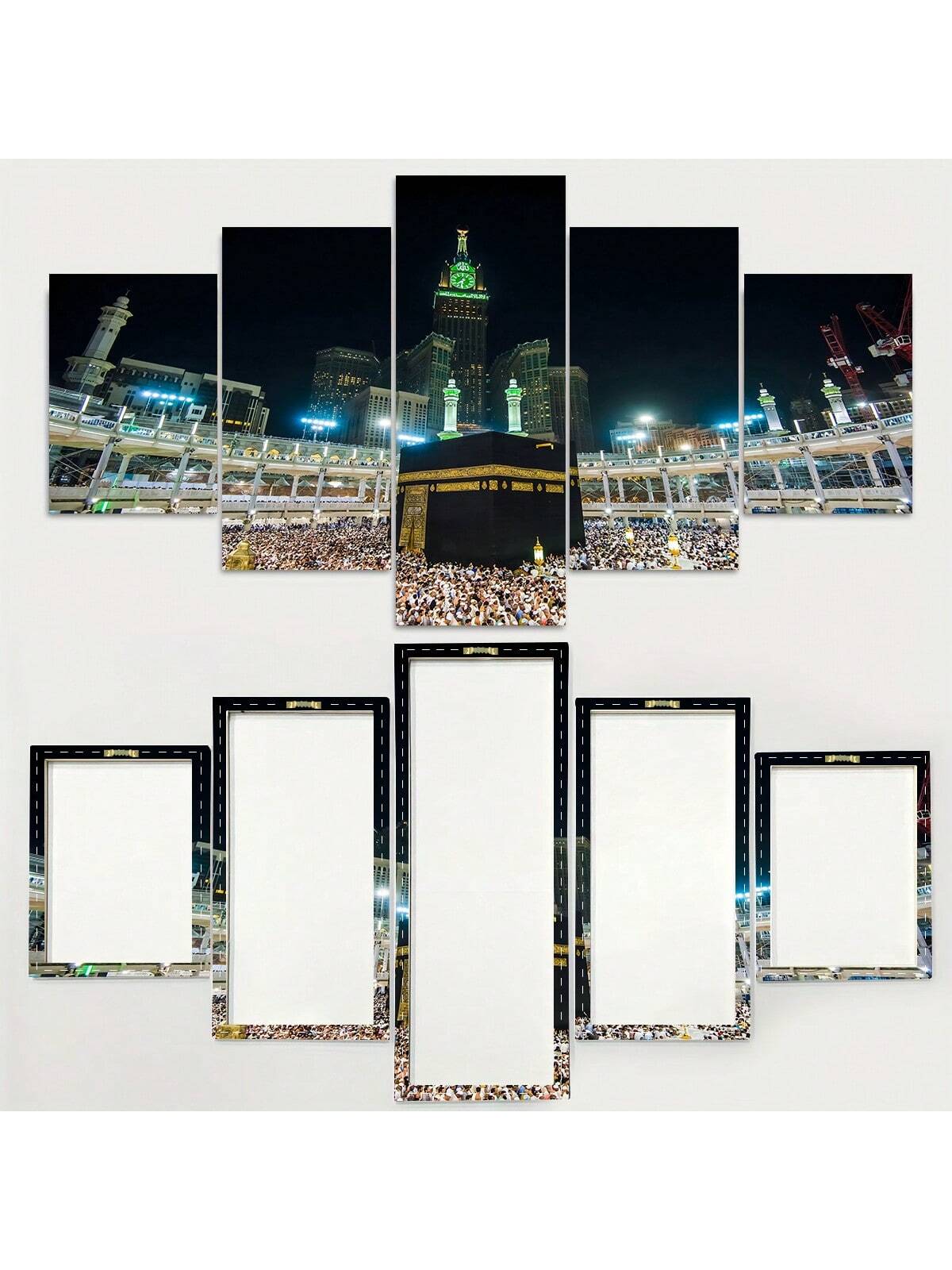 art- 5pcs/Set Kaba Canvas Painting Wall Art, Islamic Pilgrimage Landscape Wall Art, Waterproof Odorless Home Decor Oil Painting