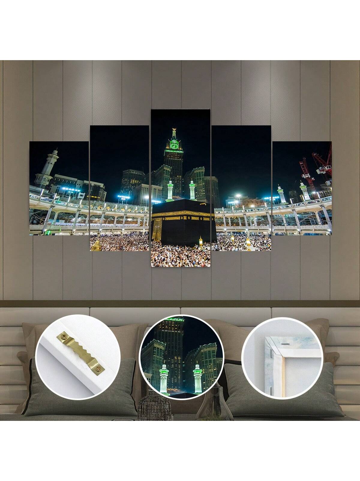 art- 5pcs/Set Kaba Canvas Painting Wall Art, Islamic Pilgrimage Landscape Wall Art, Waterproof Odorless Home Decor Oil Painting