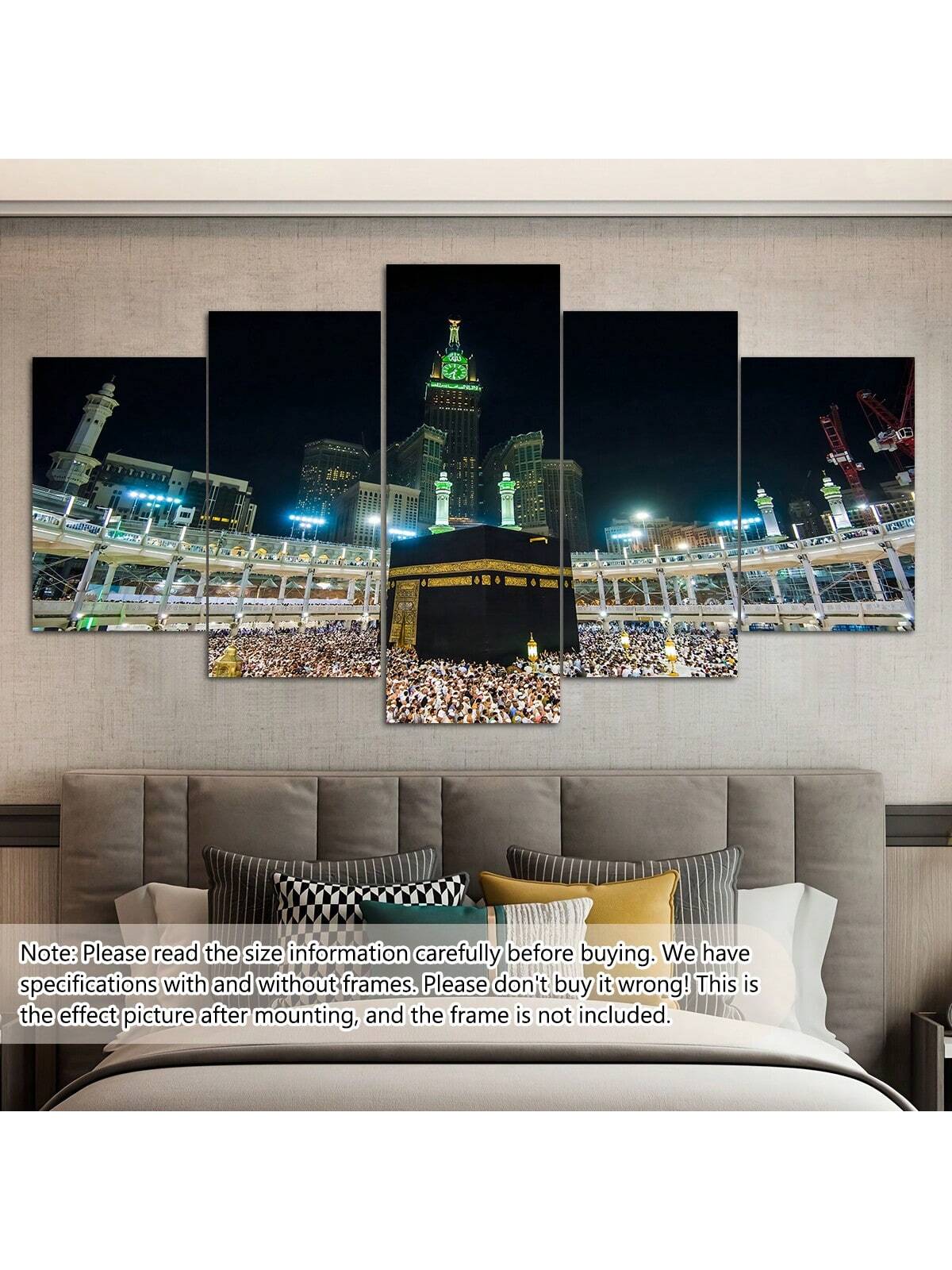 art- 5pcs/Set Kaba Canvas Painting Wall Art, Islamic Pilgrimage Landscape Wall Art, Waterproof Odorless Home Decor Oil Painting