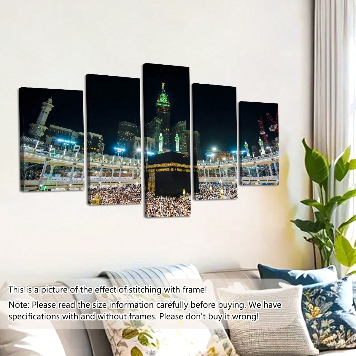 art- 5pcs/Set Kaba Canvas Painting Wall Art, Islamic Pilgrimage Landscape Wall Art, Waterproof Odorless Home Decor Oil Painting