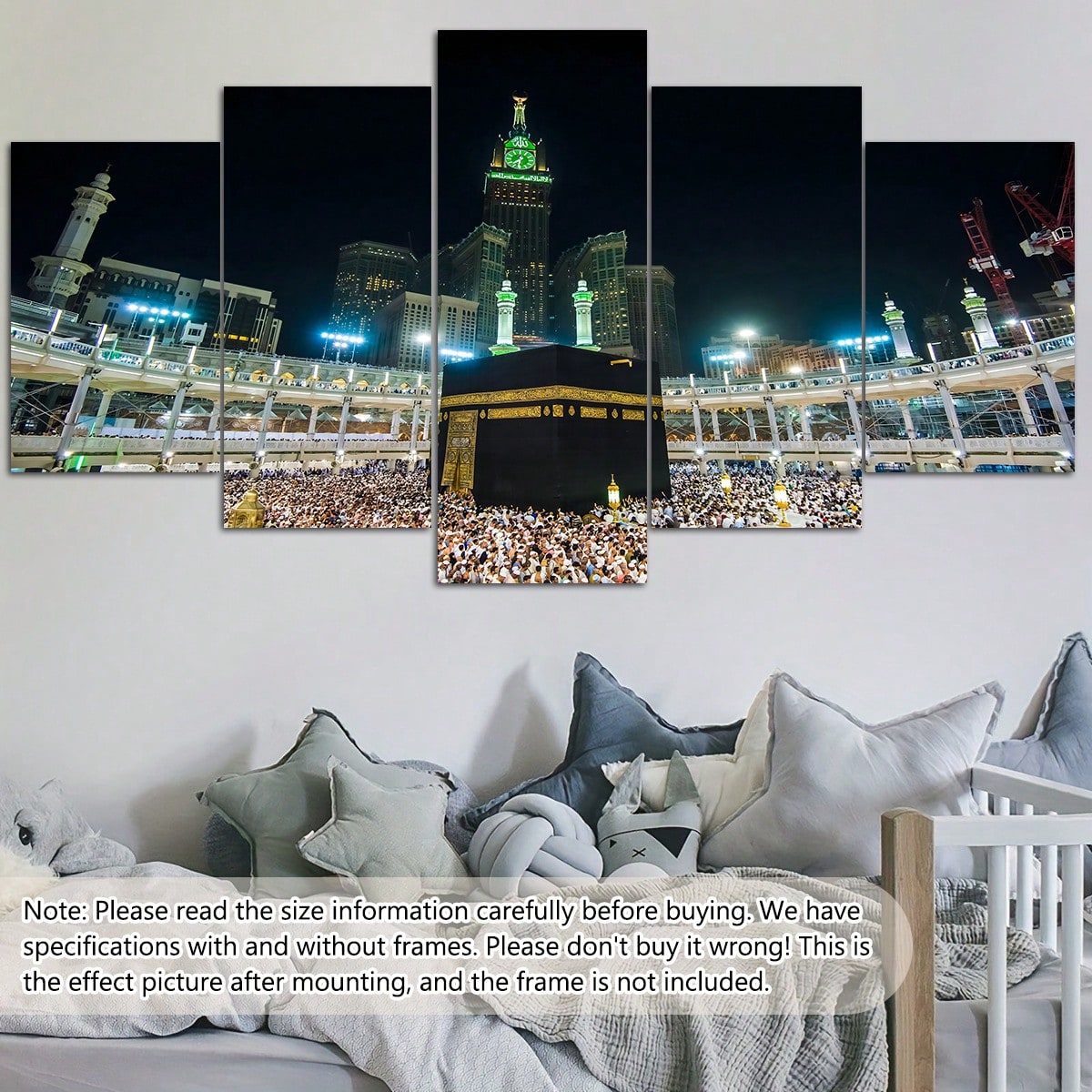 art- 5pcs/Set Kaba Canvas Painting Wall Art, Islamic Pilgrimage Landscape Wall Art, Waterproof Odorless Home Decor Oil Painting