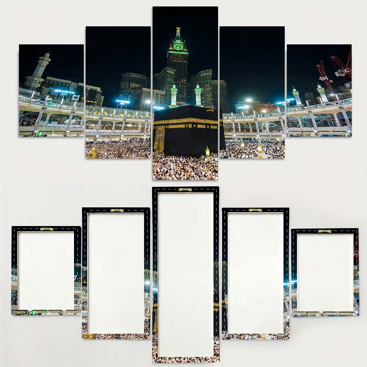 art- 5pcs/Set Kaba Canvas Painting Wall Art, Islamic Pilgrimage Landscape Wall Art, Waterproof Odorless Home Decor Oil Painting