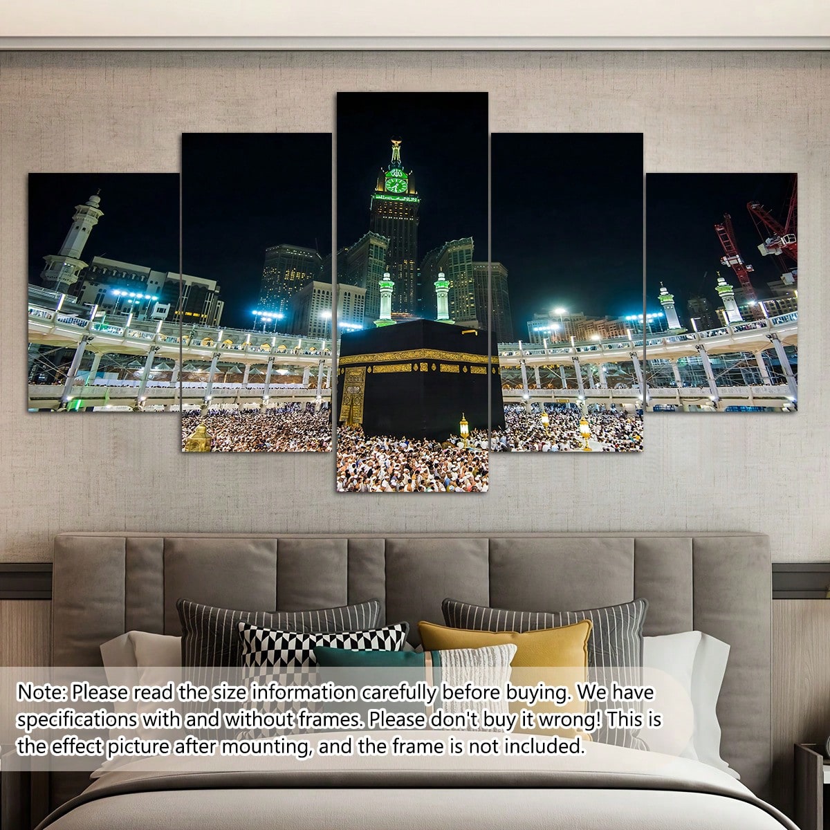 art- 5pcs/Set Kaba Canvas Painting Wall Art, Islamic Pilgrimage Landscape Wall Art, Waterproof Odorless Home Decor Oil Painting