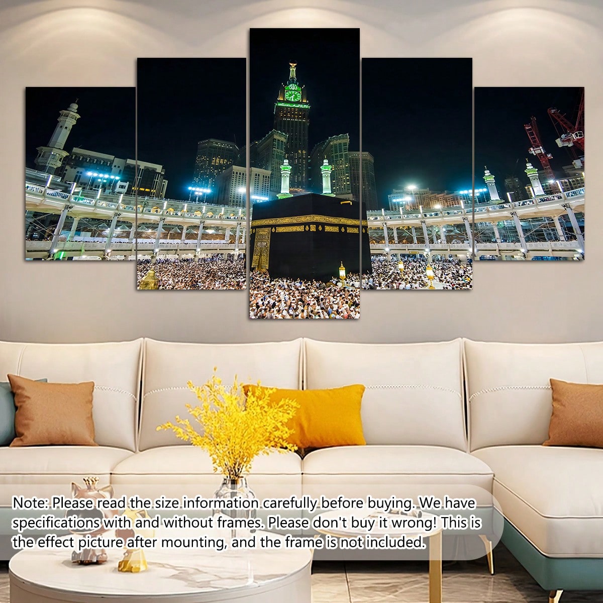 art- 5pcs/Set Kaba Canvas Painting Wall Art, Islamic Pilgrimage Landscape Wall Art, Waterproof Odorless Home Decor Oil Painting