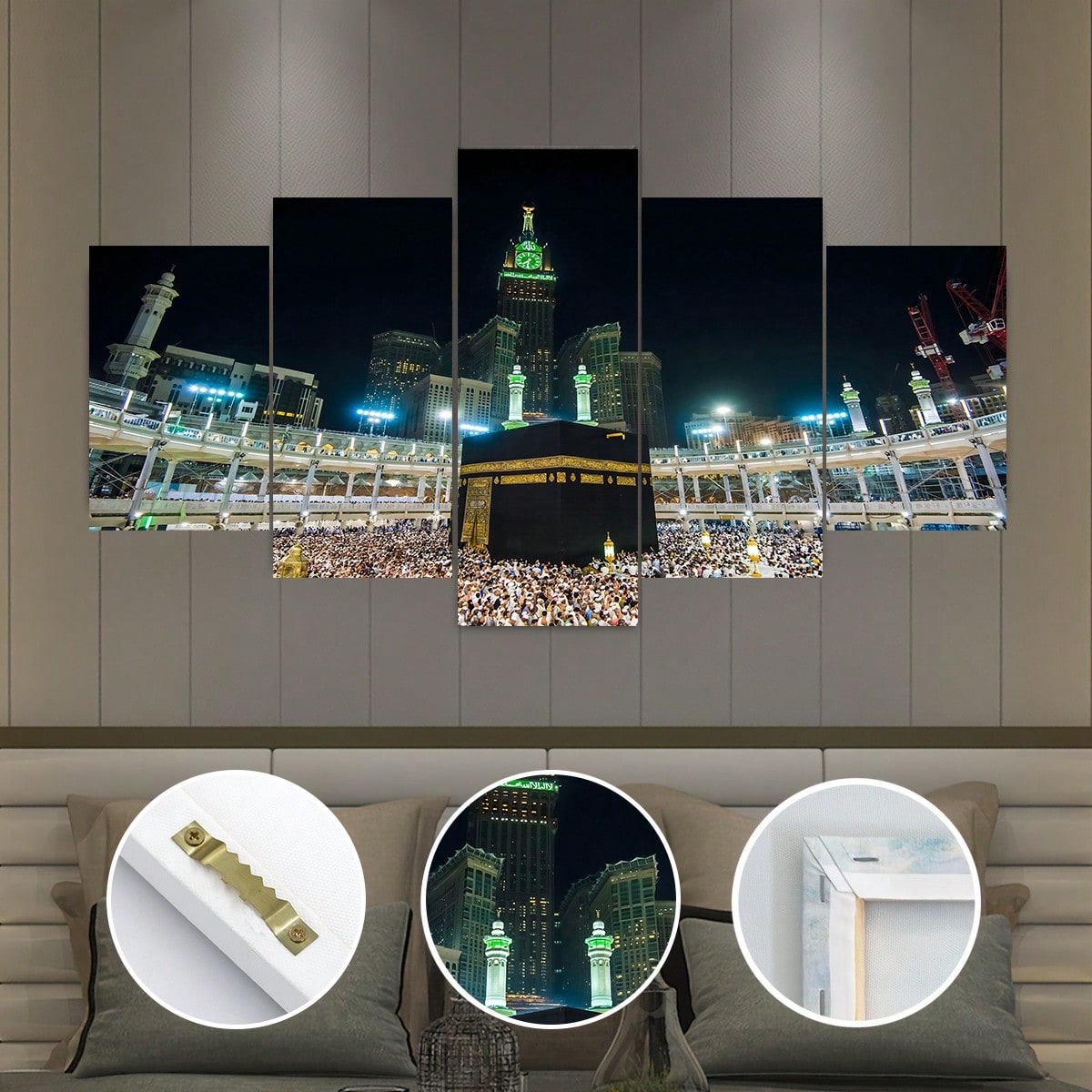 art- 5pcs/Set Kaba Canvas Painting Wall Art, Islamic Pilgrimage Landscape Wall Art, Waterproof Odorless Home Decor Oil Painting