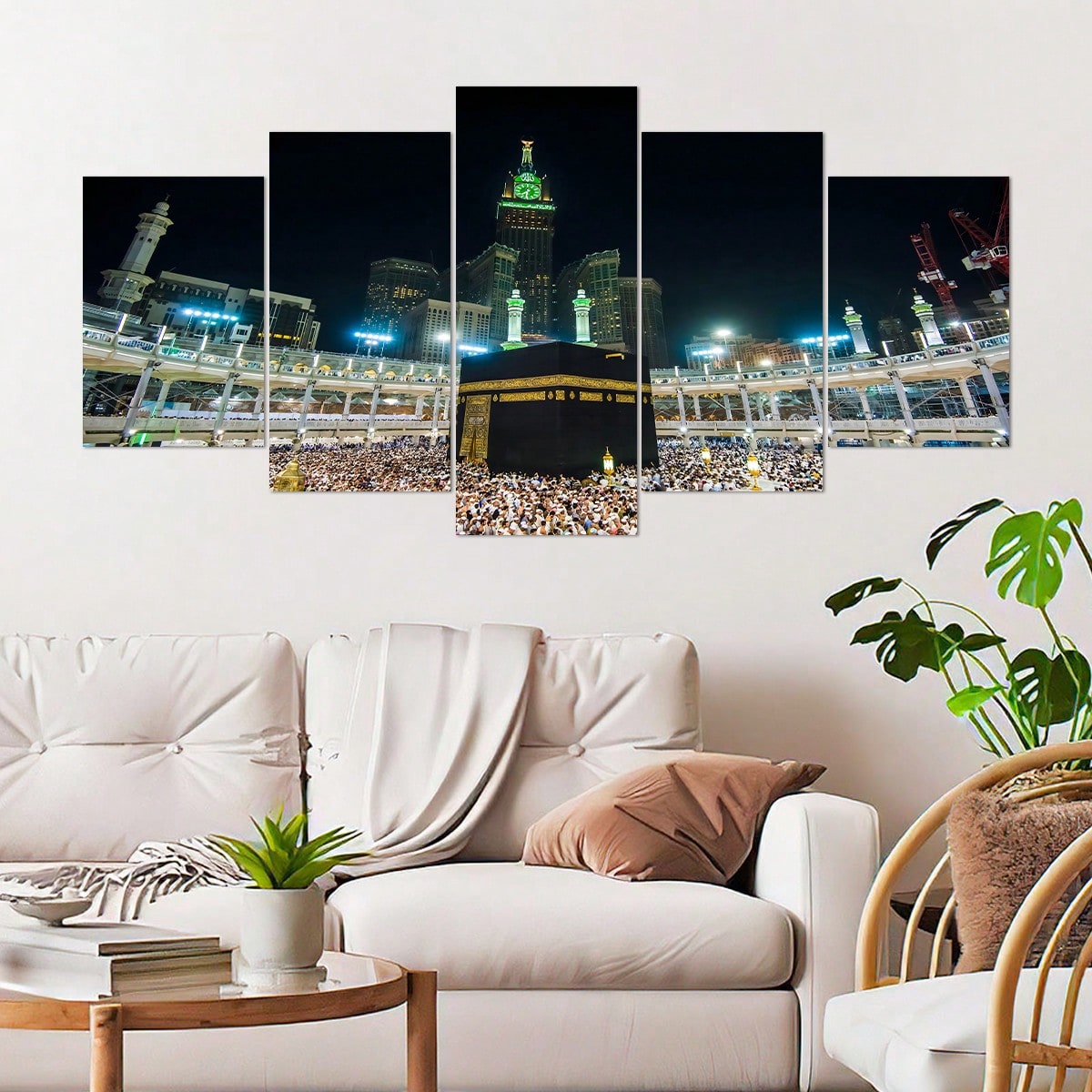 art- 5pcs/Set Kaba Canvas Painting Wall Art, Islamic Pilgrimage Landscape Wall Art, Waterproof Odorless Home Decor Oil Painting