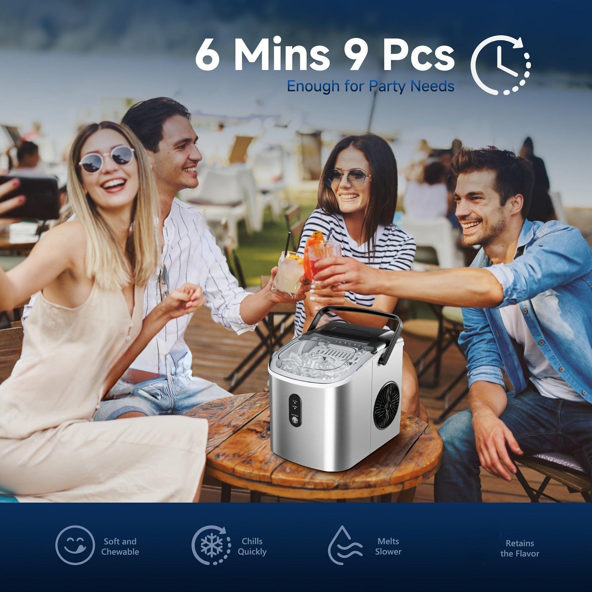 ATH- 26.5 Pounds Daily Capacity High-Efficiency Ice Maker - Quick 6-Minute Production of 9 Bullet Ice Cubes, Compact Self-Cleaning - Smartify4u