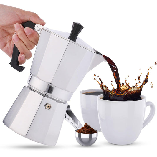 ACH- RAINBEAN Stovetop Espresso Maker 180ml For 3 Cups Espresso, Italian Moka Pot Coffee Maker, For Coffee Latte Mocha Cappuccino Macchiato Cuban Cafe Makers, Silver - Smartify4u