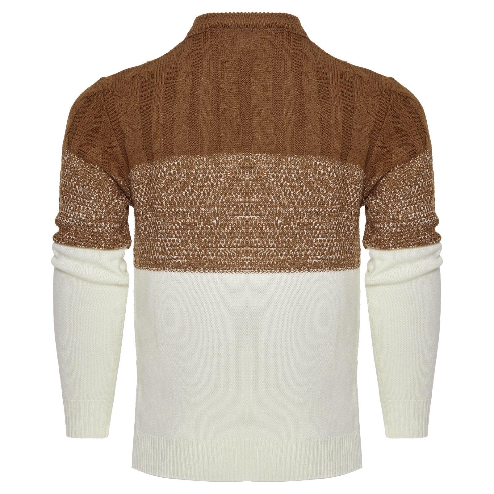 ACM- Men's Casual Color Block Long Sleeve Cable Knit Pullover Sweater - Smartify4u