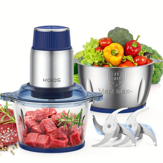 ATH- Food Processor With 2 Bowls for Home and Kitchen Use, 2L Electric Food Chopper Meat Grinder for Meat/Vegetable/Fruits/Nuts With 2 Sets Bi-level Blade, 500W, 2 Speed Modes, Blue - Smartify4u