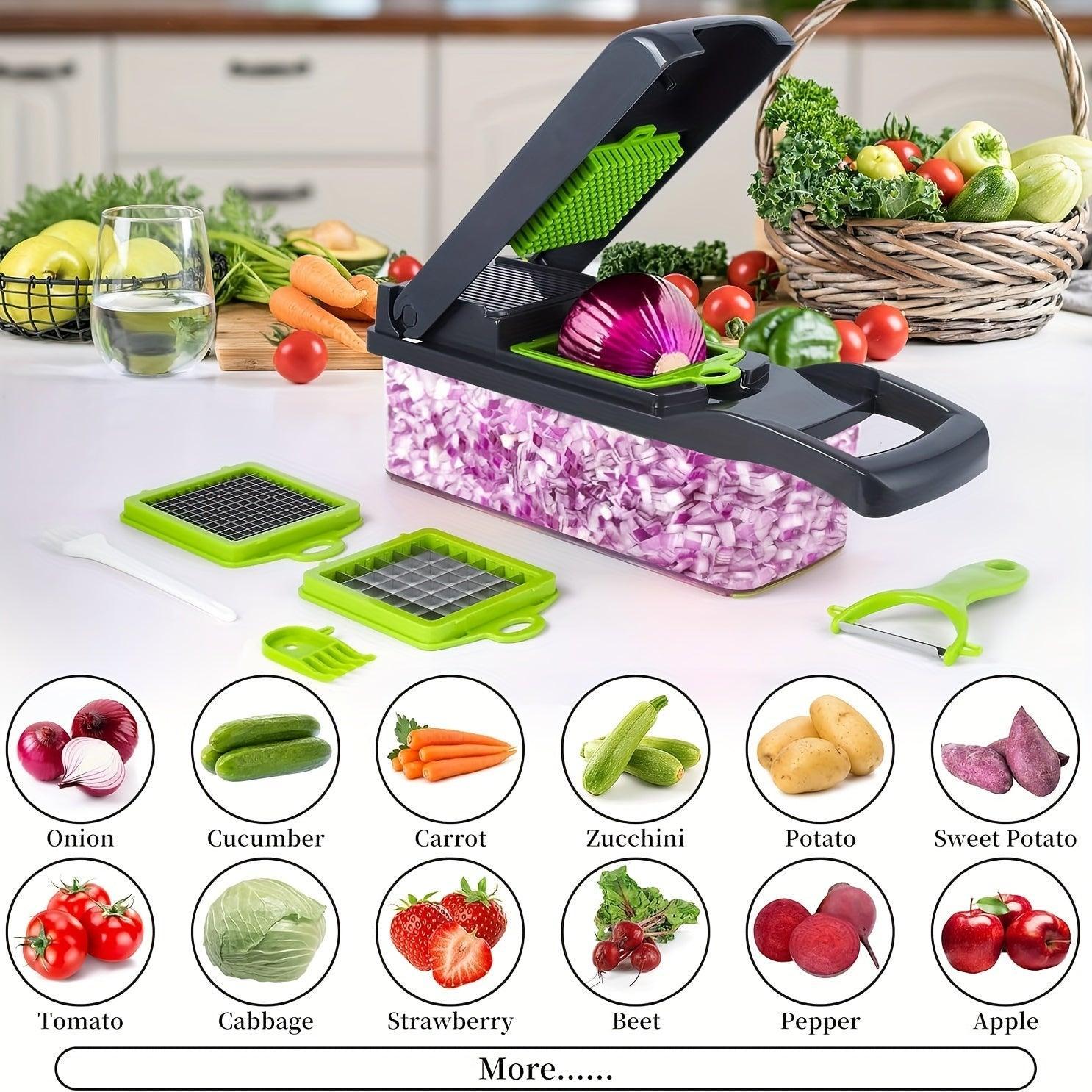 ATH- Vegetable Chopper, Pro Onion Chopper, 14 In 1Multifunctional Food Chopper, Kitchen Vegetable Slicer Dicer Cutter, Veggie Chopper With 8 Blades, Carrot Chopper with Container (Grey) - Smartify4u