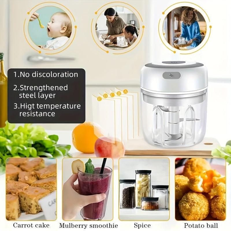 ATH- Wireless Portable Electric Food Chopper, Mini Electric Garlic Crusher 1pc 1 Set, - 3.38/8.45oz USB Meat Grinder & Masher! - Smartify4u