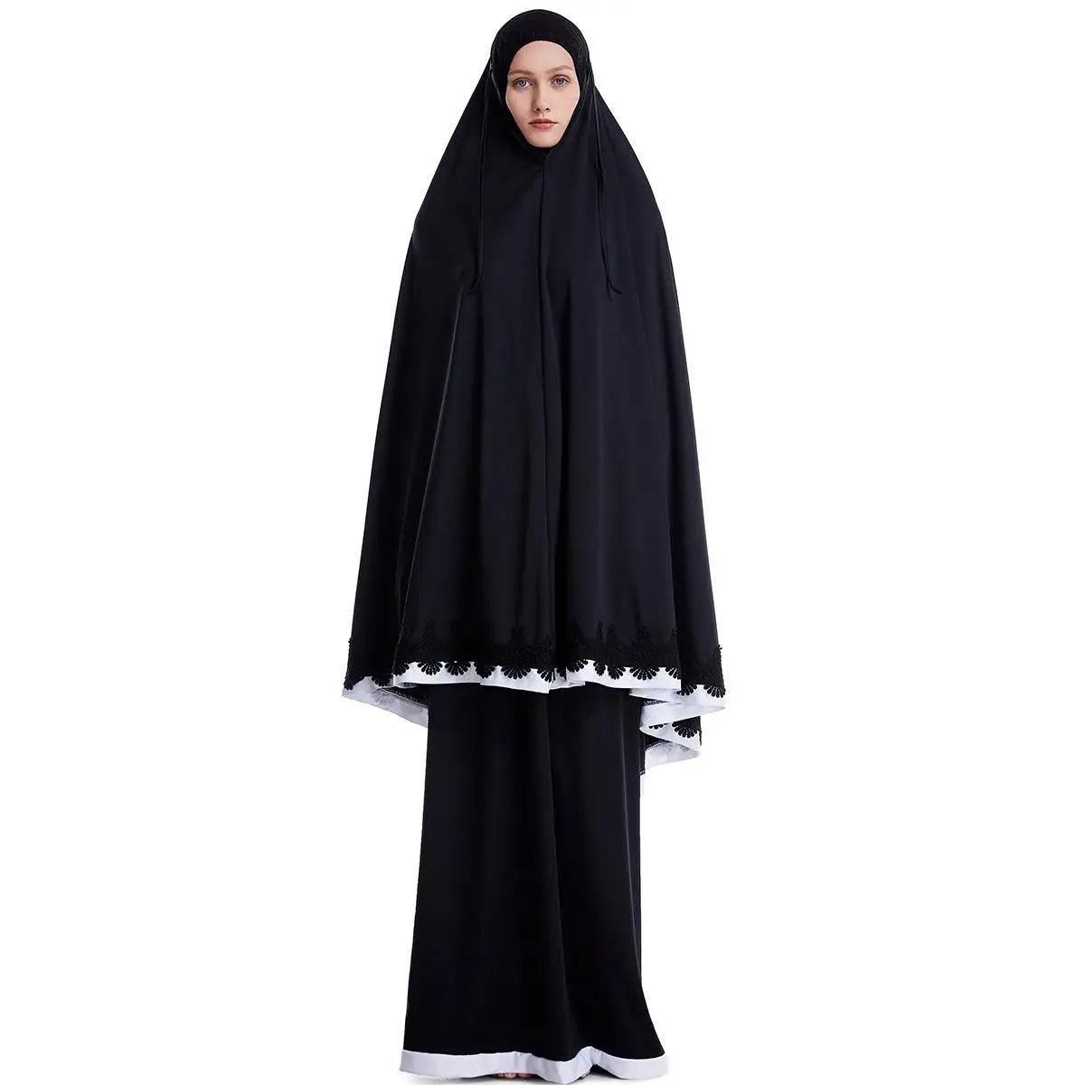 AAI- Women Hijab Abaya Muslim Prayer Garment Clothes Islamic Niqab Khimar Caftan Full Cover Dress 2pcs - Smartify4u