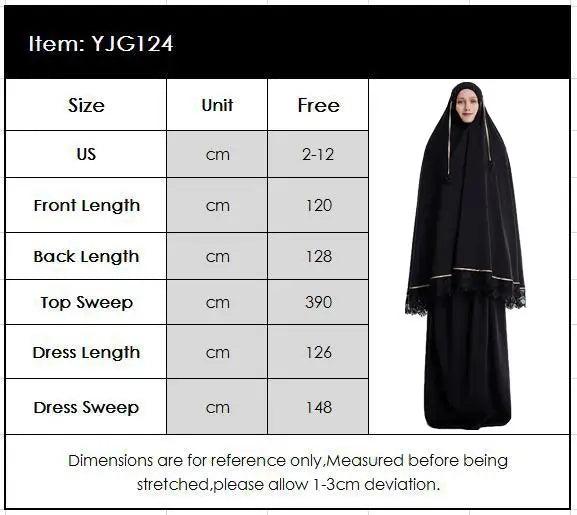 AAI- Women Hijab Abaya Muslim Prayer Garment Clothes Islamic Niqab Khimar Caftan Full Cover Dress 2pcs - Smartify4u