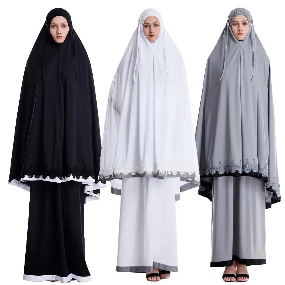 AAI- Women Hijab Abaya Muslim Prayer Garment Clothes Islamic Niqab Khimar Caftan Full Cover Dress 2pcs - Smartify4u