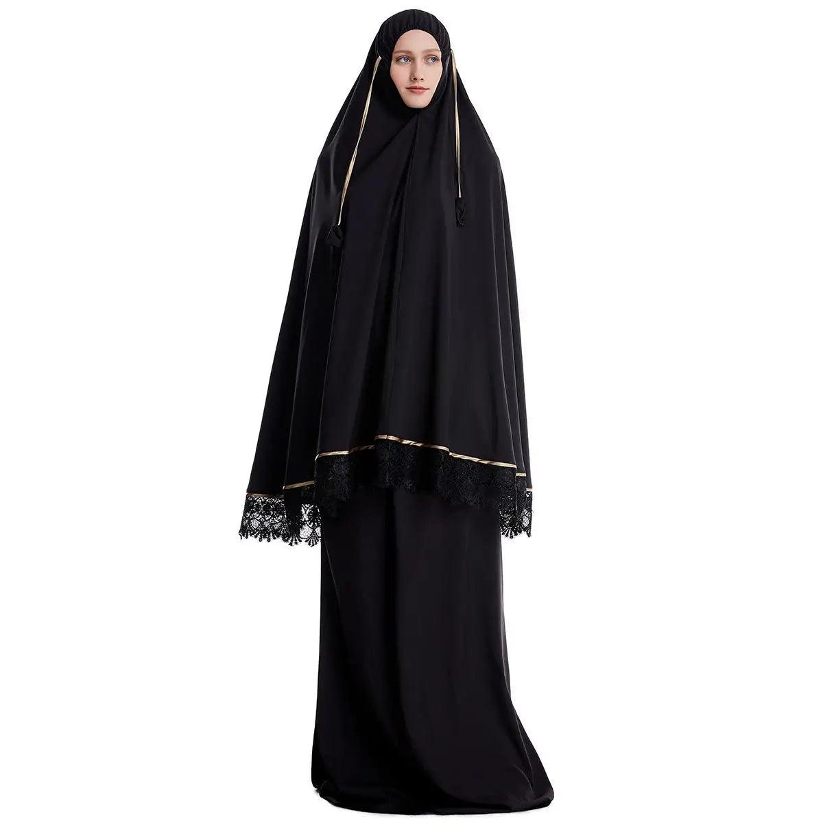 AAI- Women Hijab Abaya Muslim Prayer Garment Clothes Islamic Niqab Khimar Caftan Full Cover Dress 2pcs - Smartify4u