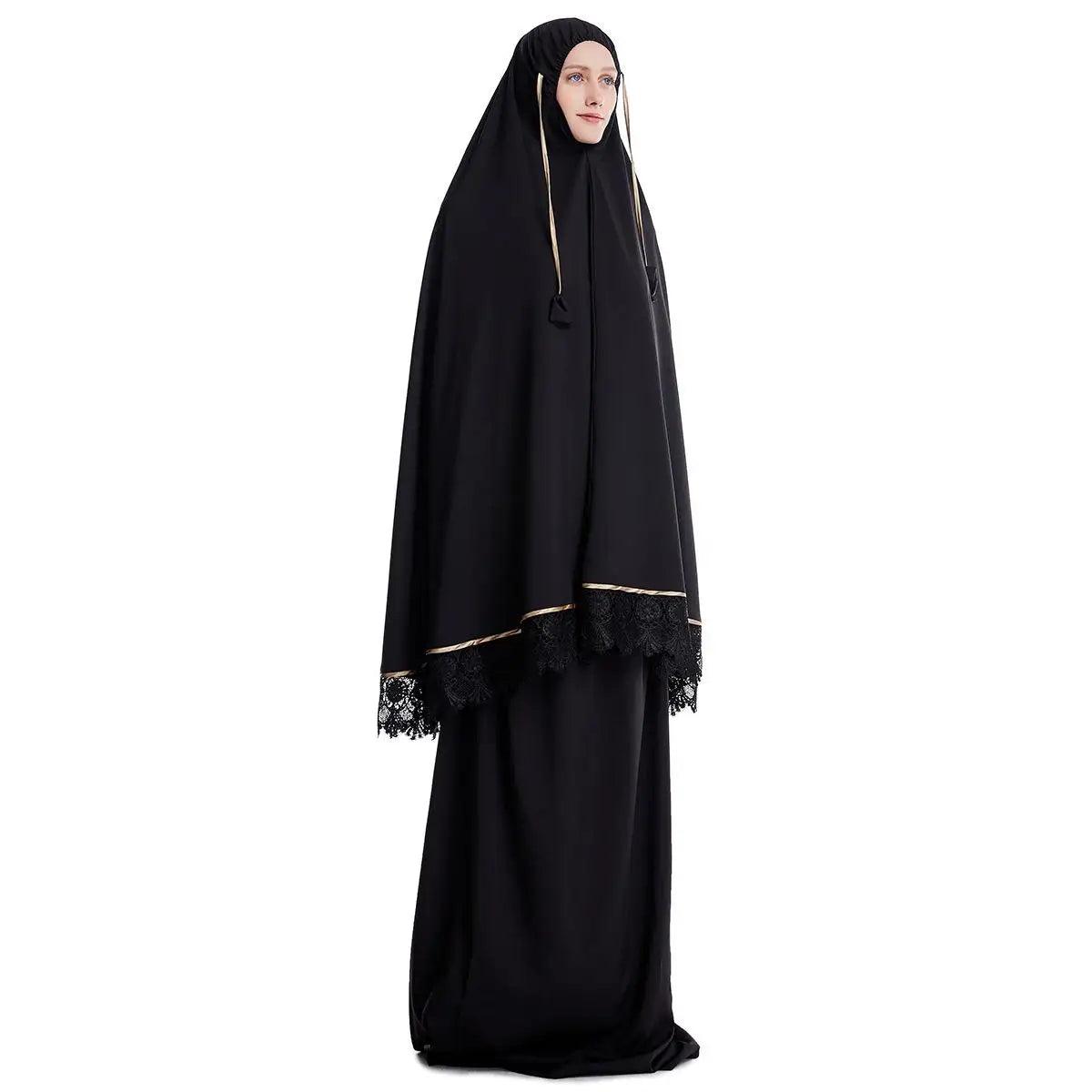 AAI- Women Hijab Abaya Muslim Prayer Garment Clothes Islamic Niqab Khimar Caftan Full Cover Dress 2pcs - Smartify4u