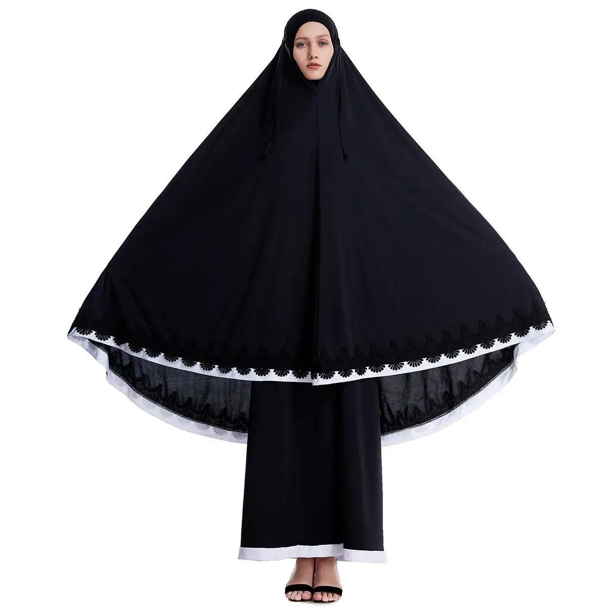 AAI- Women Hijab Abaya Muslim Prayer Garment Clothes Islamic Niqab Khimar Caftan Full Cover Dress 2pcs - Smartify4u