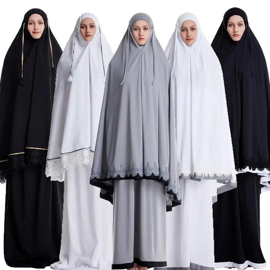 AAI- Women Hijab Abaya Muslim Prayer Garment Clothes Islamic Niqab Khimar Caftan Full Cover Dress 2pcs - Smartify4u