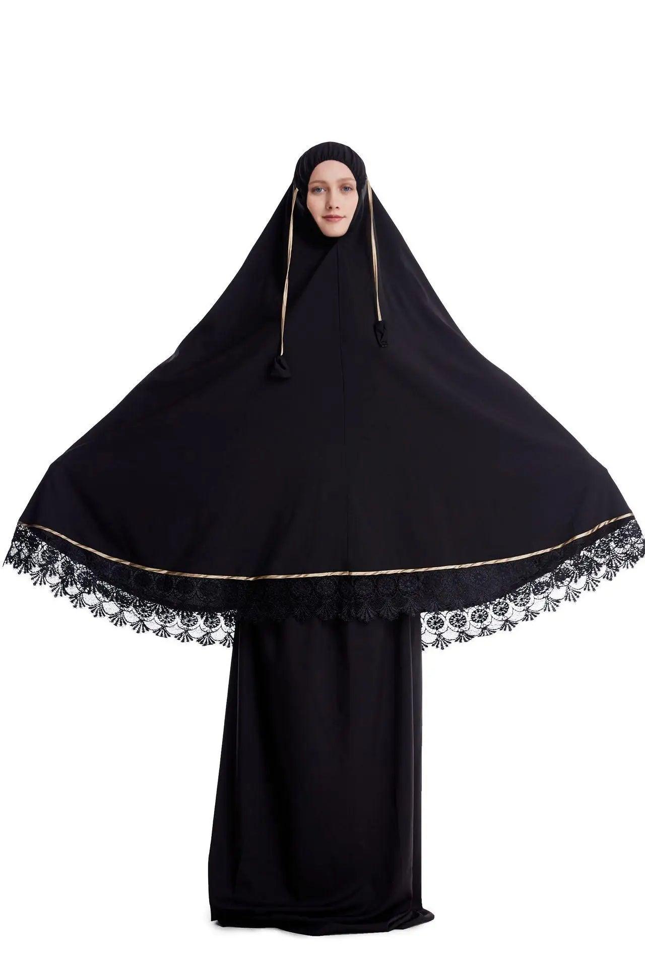 AAI- Women Hijab Abaya Muslim Prayer Garment Clothes Islamic Niqab Khimar Caftan Full Cover Dress 2pcs - Smartify4u