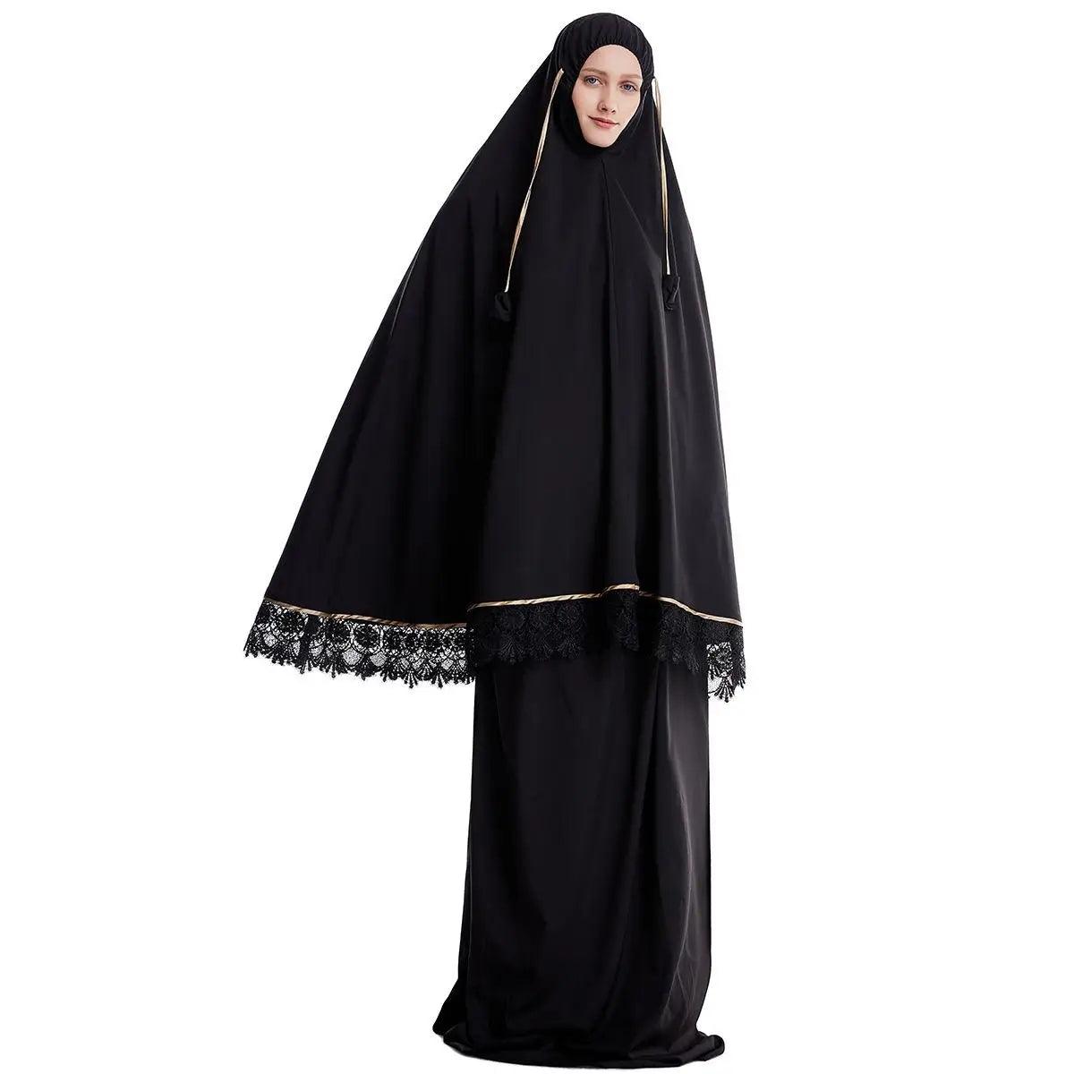 AAI- Women Hijab Abaya Muslim Prayer Garment Clothes Islamic Niqab Khimar Caftan Full Cover Dress 2pcs - Smartify4u