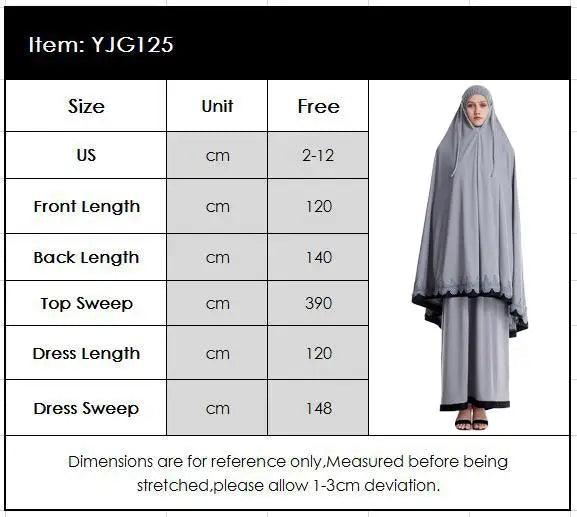 AAI- Women Hijab Abaya Muslim Prayer Garment Clothes Islamic Niqab Khimar Caftan Full Cover Dress 2pcs - Smartify4u