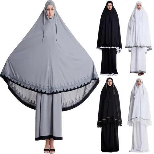 AAI- Women Hijab Abaya Muslim Prayer Garment Clothes Islamic Niqab Khimar Caftan Full Cover Dress 2pcs - Smartify4u