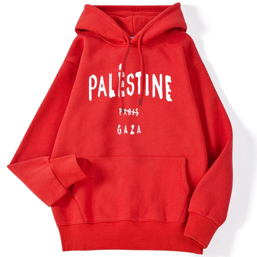 AAP- Winter Woman Hoodies Palestine Gaza Letter Printed Pullovers Breathable Loose Warm Pocket Sweatshirts Casual Ladies - Smartify4u