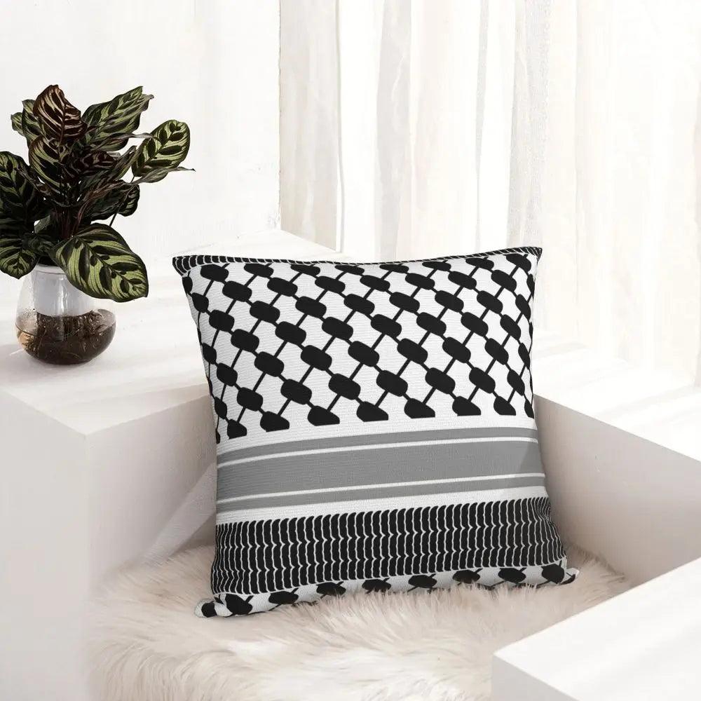 AAP- Palestinian Map Black and White Keffiyeh Pillow Cover Palestine Flag Soft Pillowcase Cushion - Smartify4u