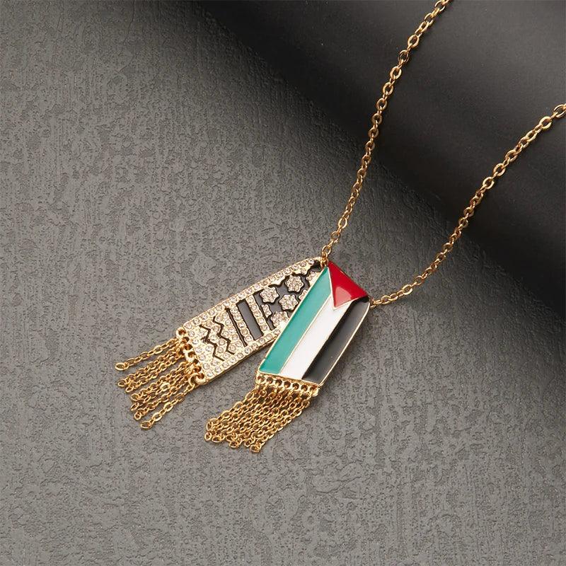 AAP- 1Pc Stainless Steel Scarf Shape Pendant Palestine Scarf Gaza Rhinestone Tassel Necklace Gift - Smartify4u