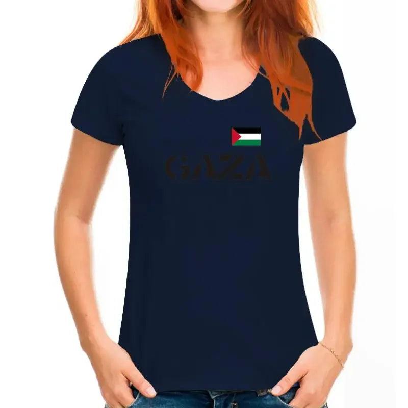 AAP- Fashion ladies T-shirt-Gaza-with flag print-White-s to XL - Palestine - Smartify4u