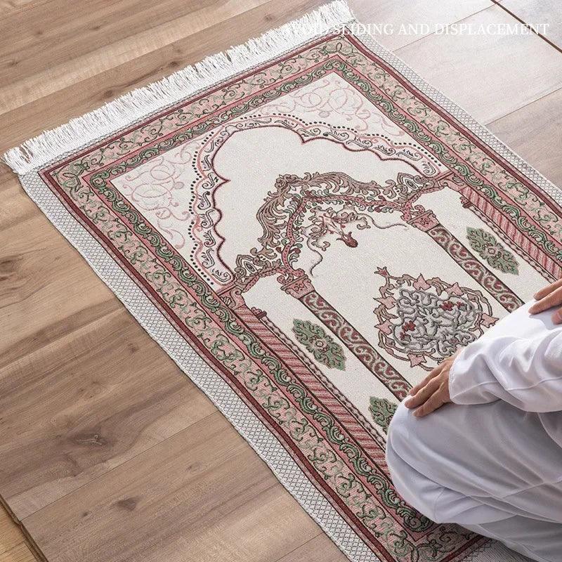 AAI- Arabic Muslim Prayer Carpet Fringed Embroidered Flower Pattern Rectangular - Smartify4u