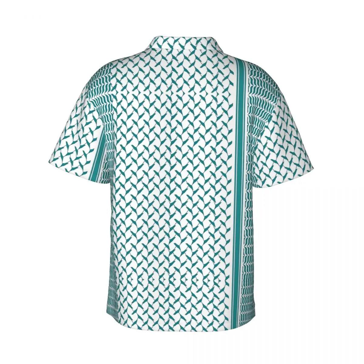 AAP- Palestine Keffiyeh Turquoise Blue Casual Shirt Loose Hawaiian Men Short-Sleeve Beach Street Style Design Oversize Blouses - Smartify4u