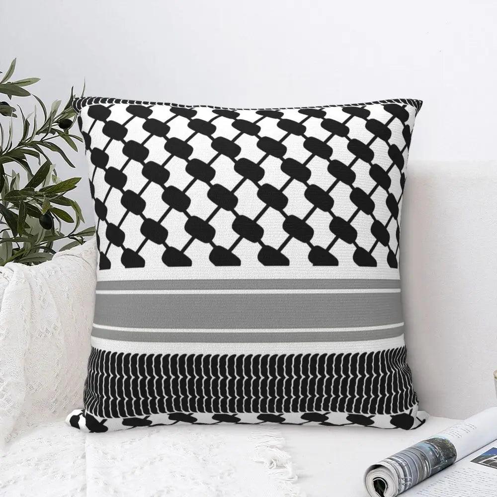 AAP- Palestinian Map Black and White Keffiyeh Pillow Cover Palestine Flag Soft Pillowcase Cushion - Smartify4u