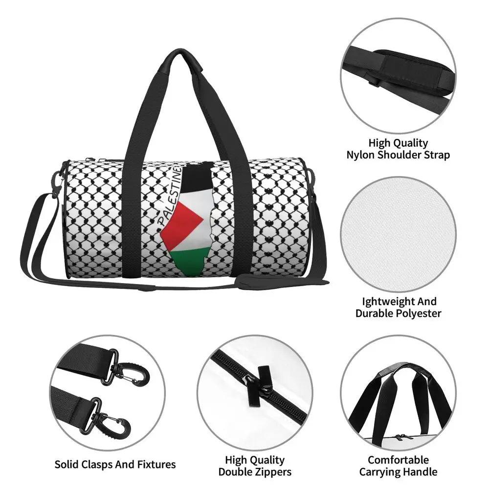 AAP- Palestine Flag Map Travel Bag Kufiya Hatta Swimming Gym Bag Men's Design Large Capacity - Smartify4u