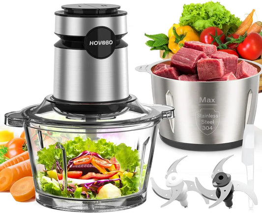 AAH- Food Processor, 500W Electric Meat Grinder Food Chopper with Two 8 Cup Bowls & 2 Bi-Level Blades, 2 Speed - Smartify4u