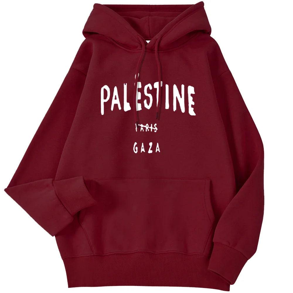 AAP- Winter Woman Hoodies Palestine Gaza Letter Printed Pullovers Breathable Loose Warm Pocket Sweatshirts Casual Ladies - Smartify4u