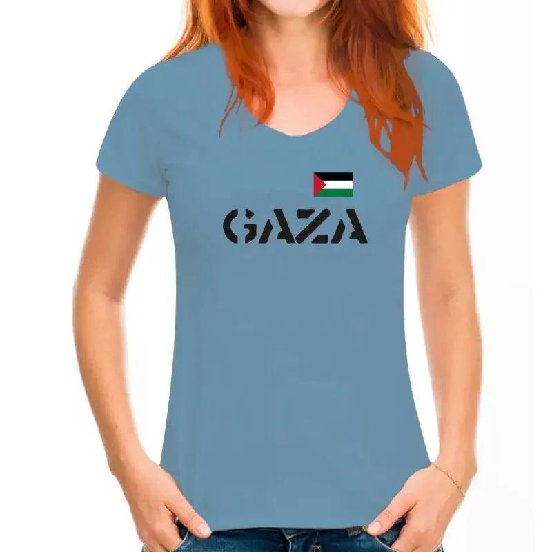 AAP- Fashion ladies T-shirt-Gaza-with flag print-White-s to XL - Palestine - Smartify4u