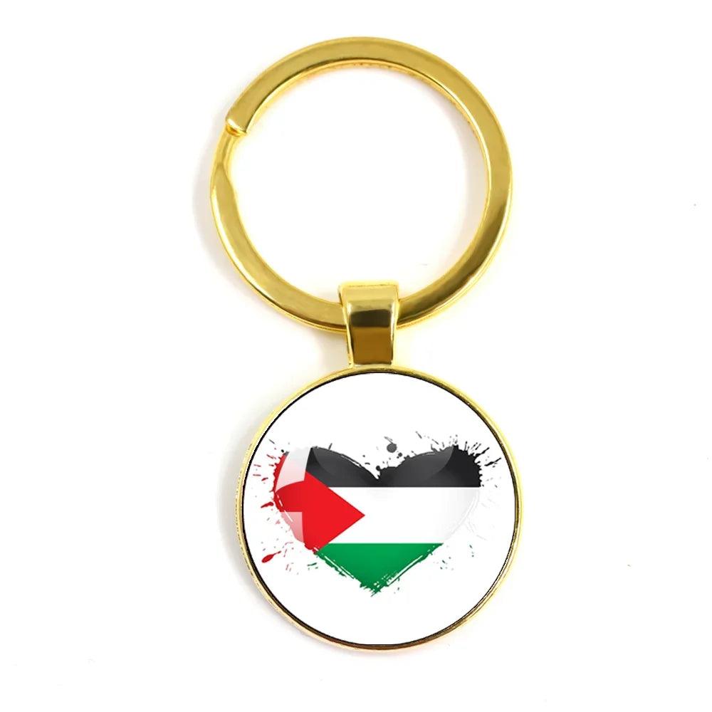 AAP- Personalized Art Patterns Palestine Nation Flag Emblem 25mm Glass Cabochon Keychain Key Rings for Women Men - Smartify4u