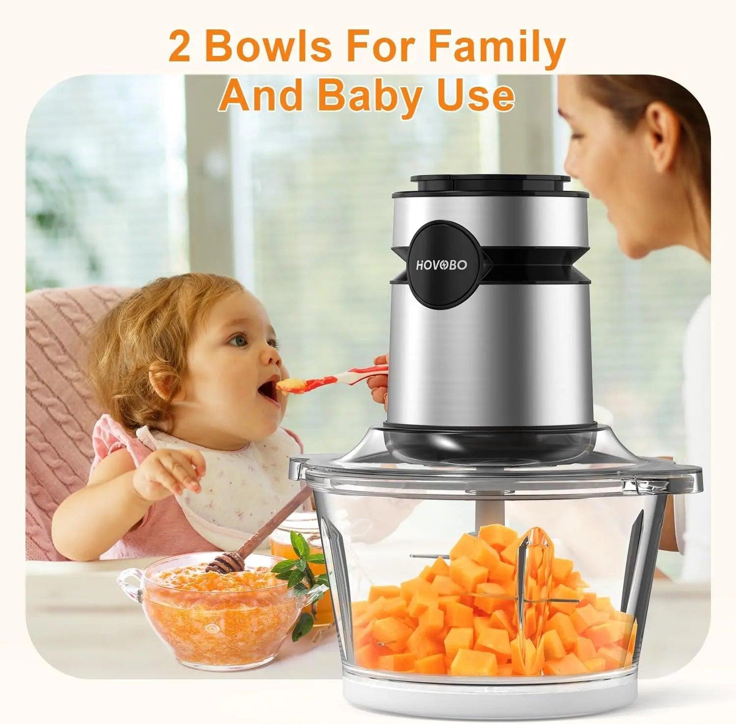 AAH- Food Processor, 500W Electric Meat Grinder Food Chopper with Two 8 Cup Bowls & 2 Bi-Level Blades, 2 Speed - Smartify4u