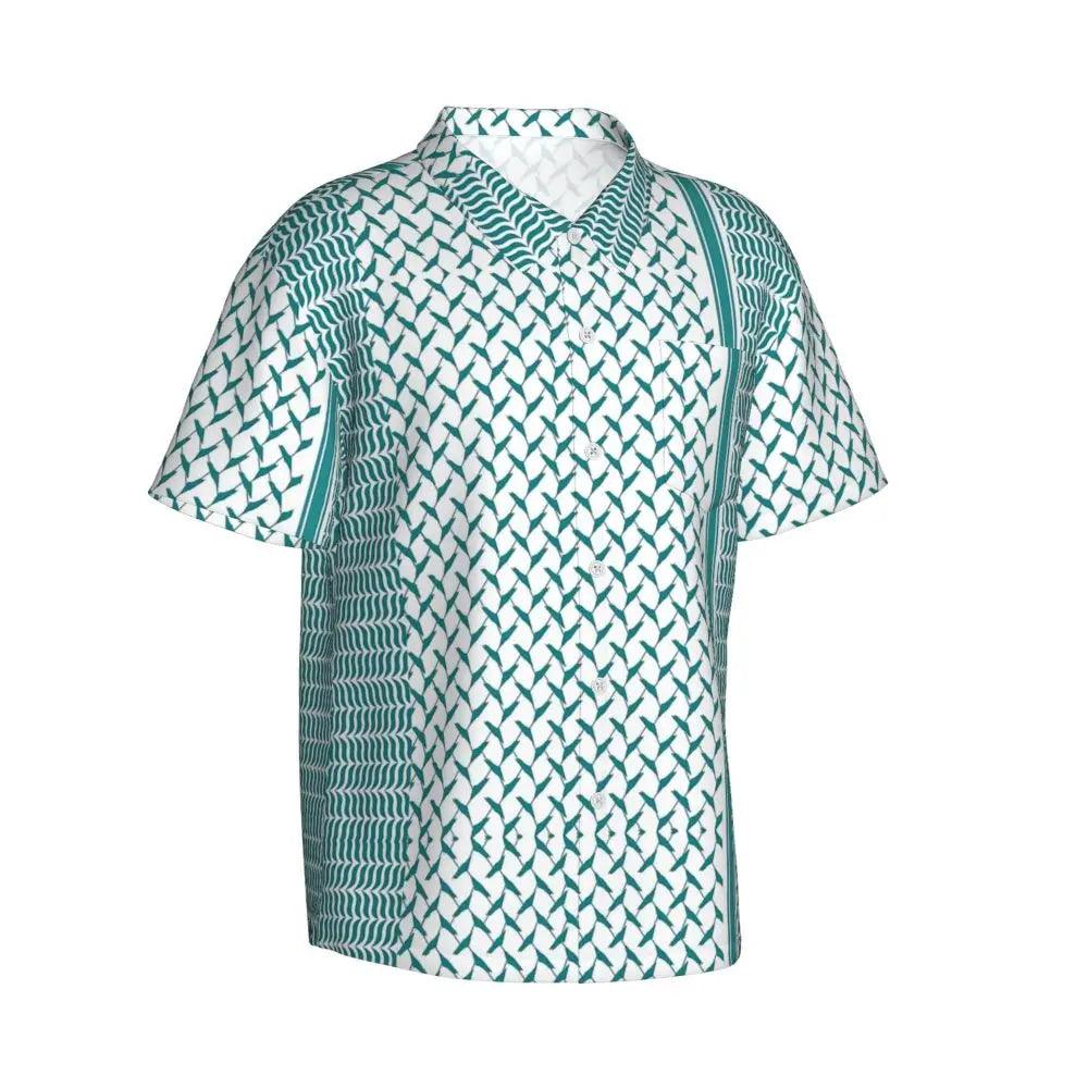 AAP- Palestine Keffiyeh Turquoise Blue Casual Shirt Loose Hawaiian Men Short-Sleeve Beach Street Style Design Oversize Blouses - Smartify4u