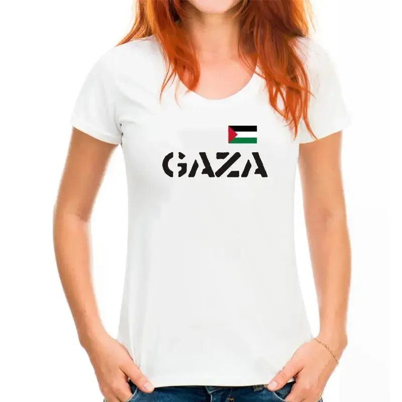 AAP- Fashion ladies T-shirt-Gaza-with flag print-White-s to XL - Palestine - Smartify4u