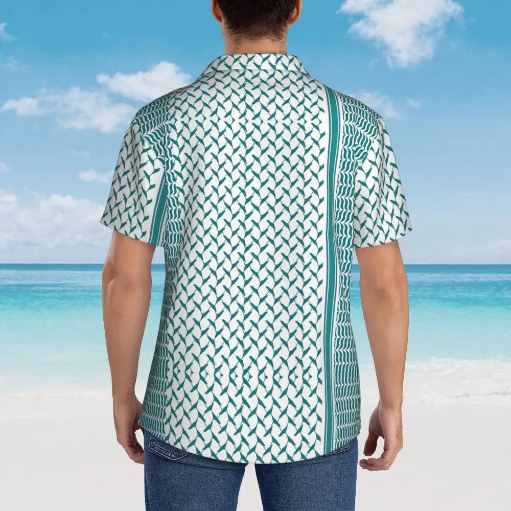 AAP- Palestine Keffiyeh Turquoise Blue Casual Shirt Loose Hawaiian Men Short-Sleeve Beach Street Style Design Oversize Blouses - Smartify4u