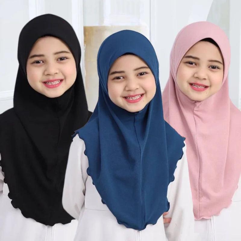 AAI- big girls plain hijab hats Muslim scarf Headscarf hat headwrap beautiful 10 years girl scarf - Smartify4u