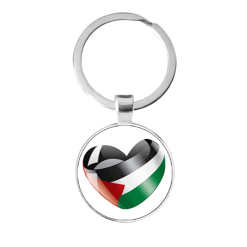 AAP- Personalized Art Patterns Palestine Nation Flag Emblem 25mm Glass Cabochon Keychain Key Rings for Women Men - Smartify4u