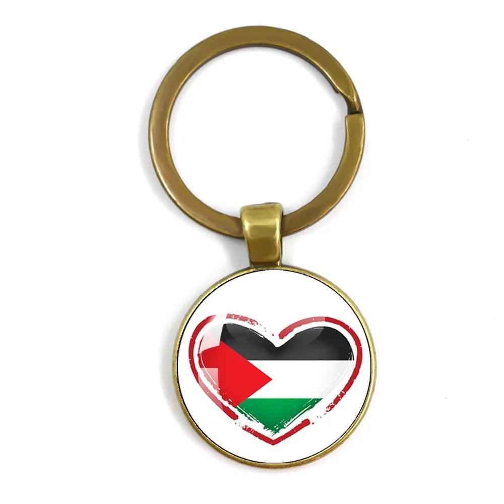 AAP- Personalized Art Patterns Palestine Nation Flag Emblem 25mm Glass Cabochon Keychain Key Rings for Women Men - Smartify4u