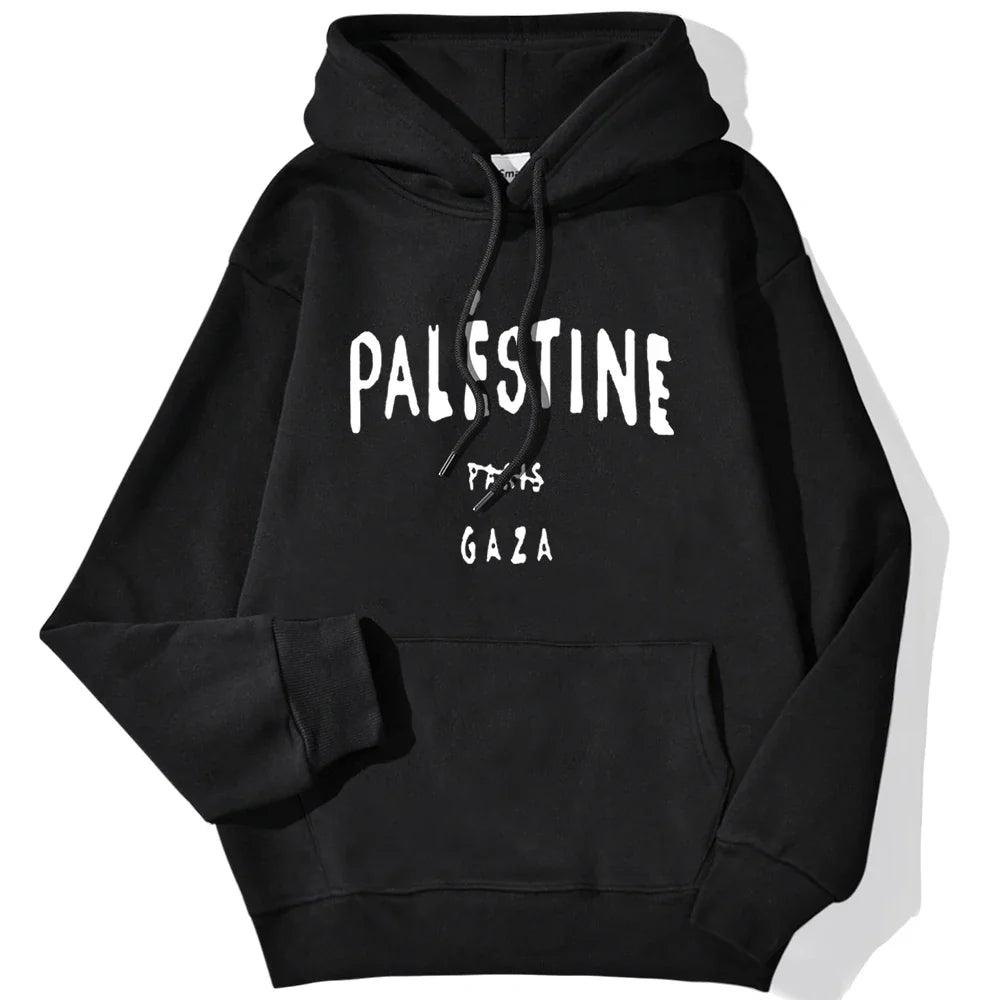 AAP- Winter Woman Hoodies Palestine Gaza Letter Printed Pullovers Breathable Loose Warm Pocket Sweatshirts Casual Ladies - Smartify4u