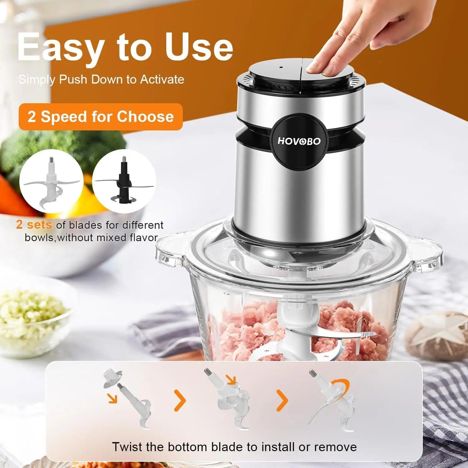 AAH- Food Processor, 500W Electric Meat Grinder Food Chopper with Two 8 Cup Bowls & 2 Bi-Level Blades, 2 Speed - Smartify4u