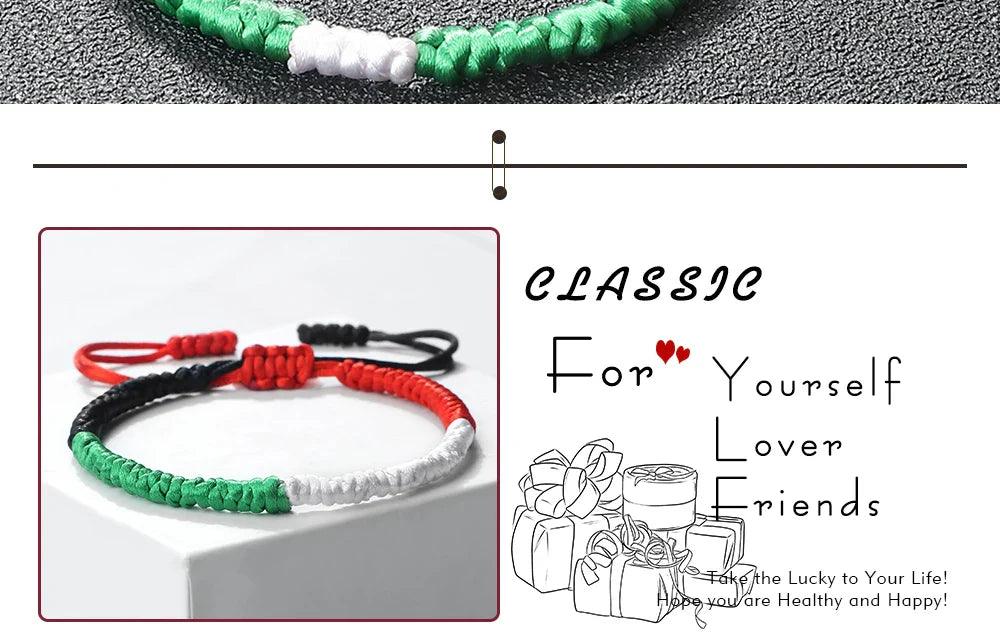 AAP- Palestine Flag Bracelet Green Black Blue Rope Braid Bangles Middle East Country Flags Color - Smartify4u